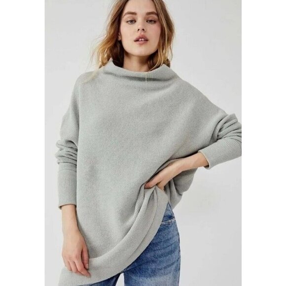 Free People Ottoman Slouchy Tunic Oxide Mint Mock Neck Boho Cozy Size S - Picture 1 of 6